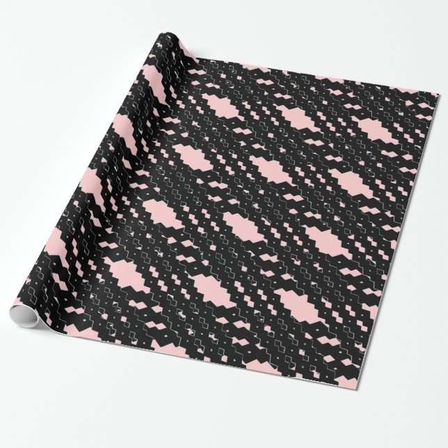 Classy Black and Pink Lacy Design Wrapping Paper (Unrolled)