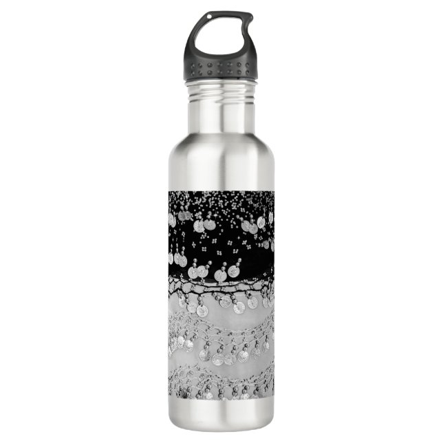 Classy Black and Silver Gypsy Scarf   710 Ml Water Bottle (Front)