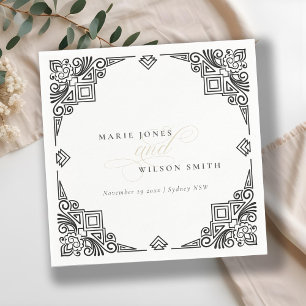 Classy Black and White Art Deco Ornate Wedding Napkin