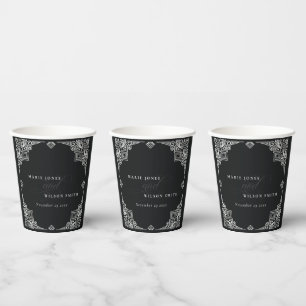 Classy Black and White Art Deco Ornate Wedding Paper Cups
