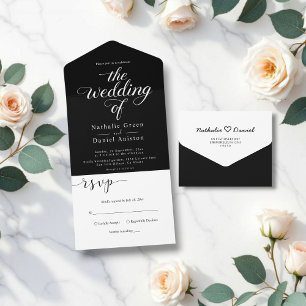 Classy Black and White Calligraphy Script Wedding All In One Invitation