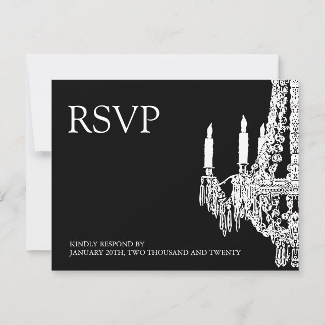 Classy black and White Chandelier RSVP Cards (Front)