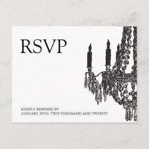 Classy black and White Chandelier RSVP Cards