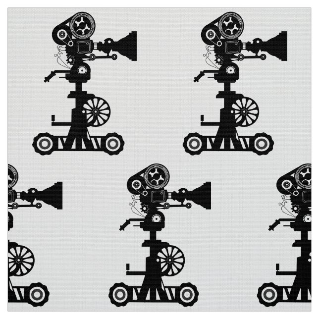 CLASSY BLACK AND WHITE CINE CAMERA MOTIF FABRIC (Swatch)