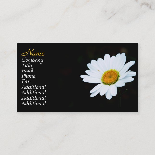 Classy Black And White Daisy Business Cards (Front)