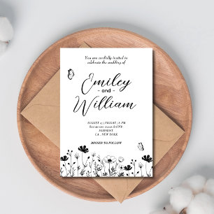 Classy Black and white floral wedding  Invitation