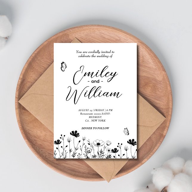Classy Black and white floral wedding  Invitation (Creator Uploaded)