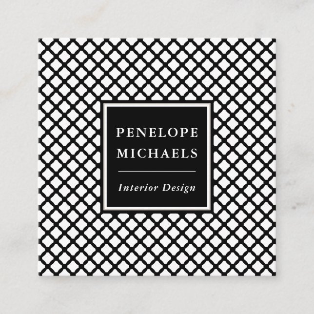 Classy Black and White Geometric Square Business Card (Front)