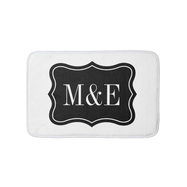 Classy black and white monogram bath mat (Front)