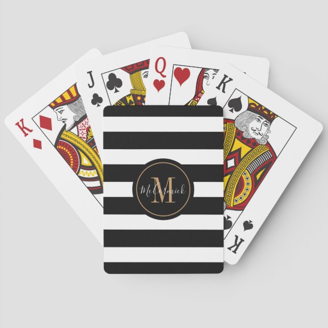 Classy Black and White Monogrammed Personalised Playing Cards (Back)