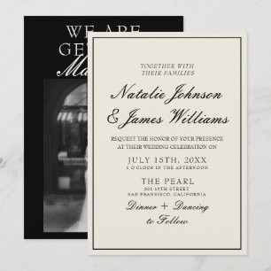 Classy Black And White Old Money Photo Wedding Invitation