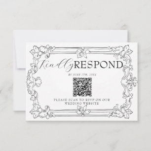 Classy Black And White Old Money QR Code Wedding RSVP Card