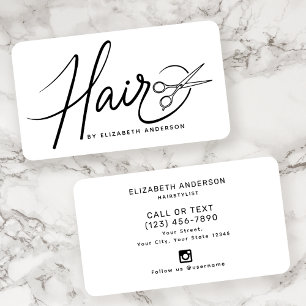 Classy Black and White Script Hairstylist  Business Card