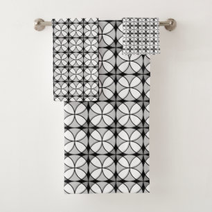 Classy Black and white Shippo Pattern Bath Towel Set