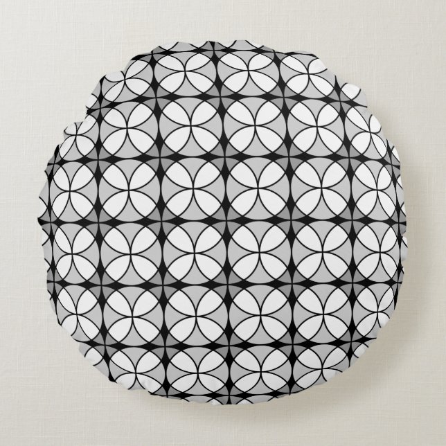 Classy Black and white Shippo Pattern Round Cushion (Front)