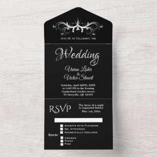 Classy Black and White Tri Fold Rsvp Wedding  All In One Invitation