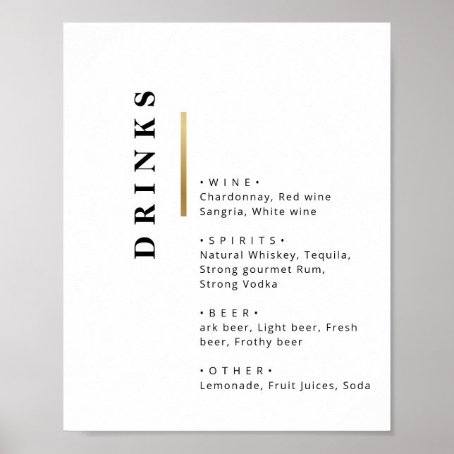 Classy Black and white Typography wedding bar menu Poster (Front)