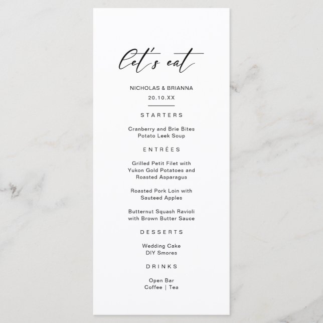Classy Black and White Wedding  Menu (Front)