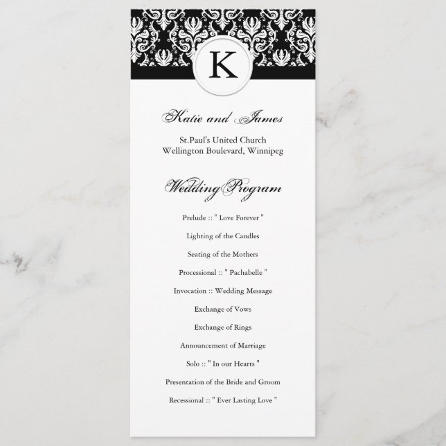 Classy Black and White Wedding Program Programme (Front)