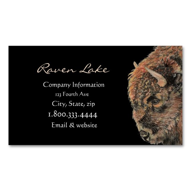 Classy Black Bison, Buffalo  Wildlife Animal Art Magnetic Business Card (Front)