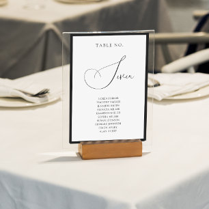 Classy Black Border Script Wedding Seating Chart Table Number