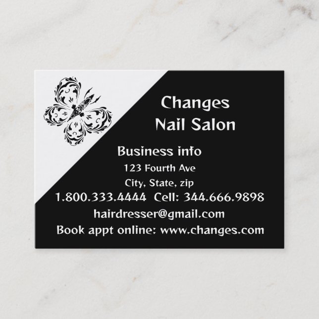 Classy Black Butterfly Nail Salon  Business Card (Front)