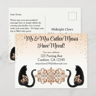 Classy Black Cat, We’ve Moved, New Address Postcar Postcard