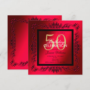 Classy Black & Cerise Women's 50th Birthday Invitation