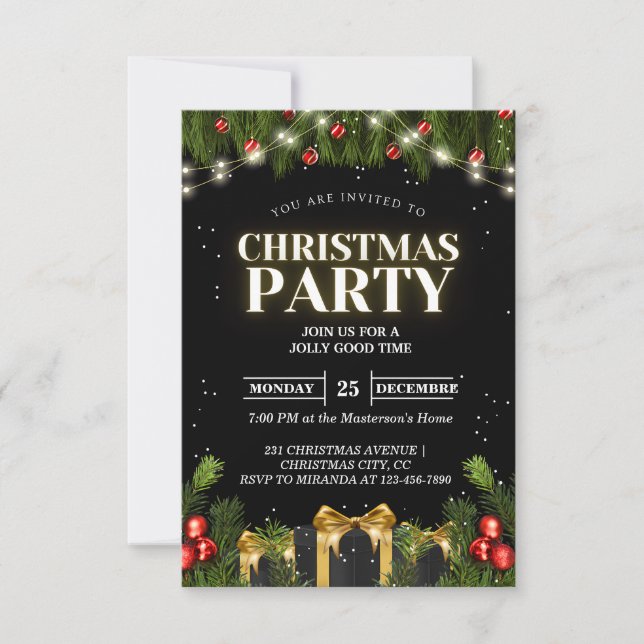 Classy Black Christmas Party Invitations  (Front)
