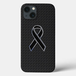 Classy Black Chrome Style Ribbon Awareness iPhone 13 Case