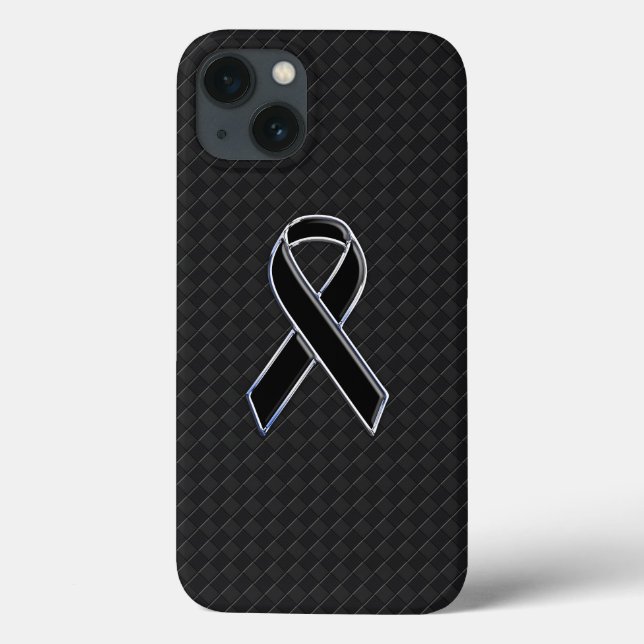 Classy Black Chrome Style Ribbon Awareness Case-Mate iPhone Case (Back)