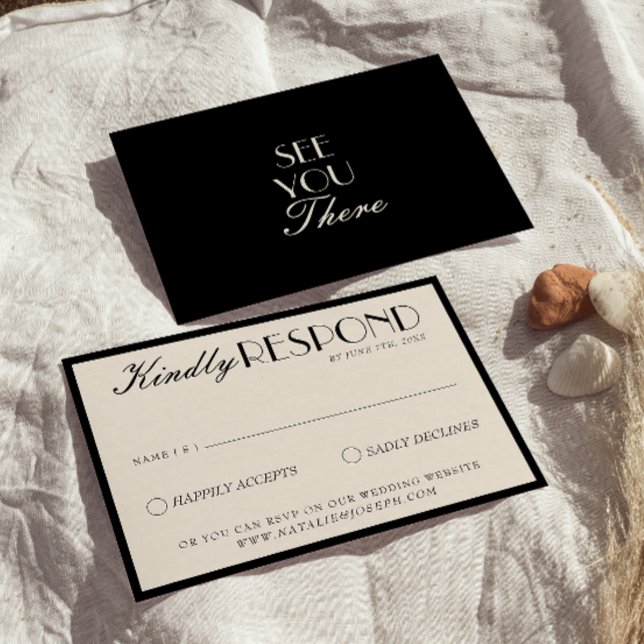 Classy Black Cream Old Money Fancy Luxury Wedding RSVP Card (Creator Uploaded)