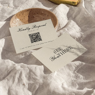 Classy Black Cream Old Money QR Code Wedding RSVP Card