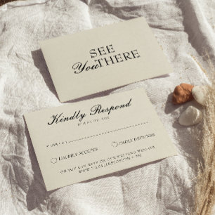 Classy Black Cream Old Money Vintage Wedding RSVP Card