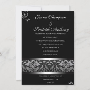 Classy Black Damask wedding invitation