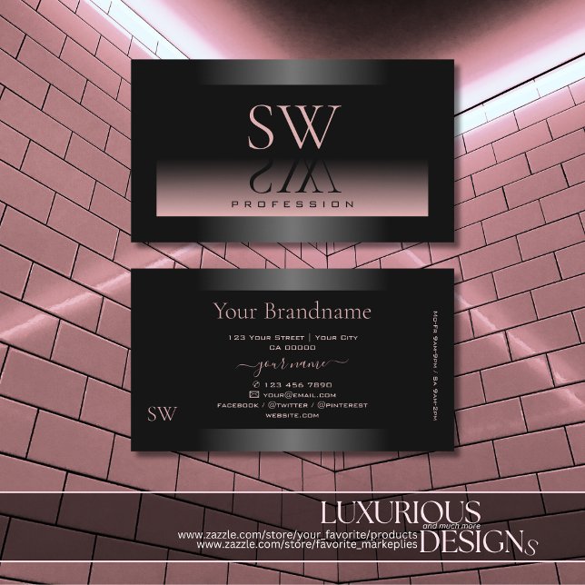 Classy Black Dusty Pink Gradient and Monogram Chic Business Card (Creator Uploaded)