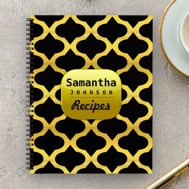 Classy Black Faux Gold Custom Name Cookbook Recipe Notebook (Creator Uploaded)