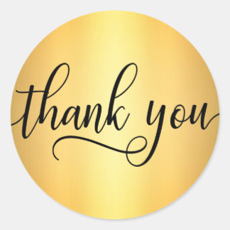 Classy Black Faux GOLD foil Script Thank You Classic Round Sticker