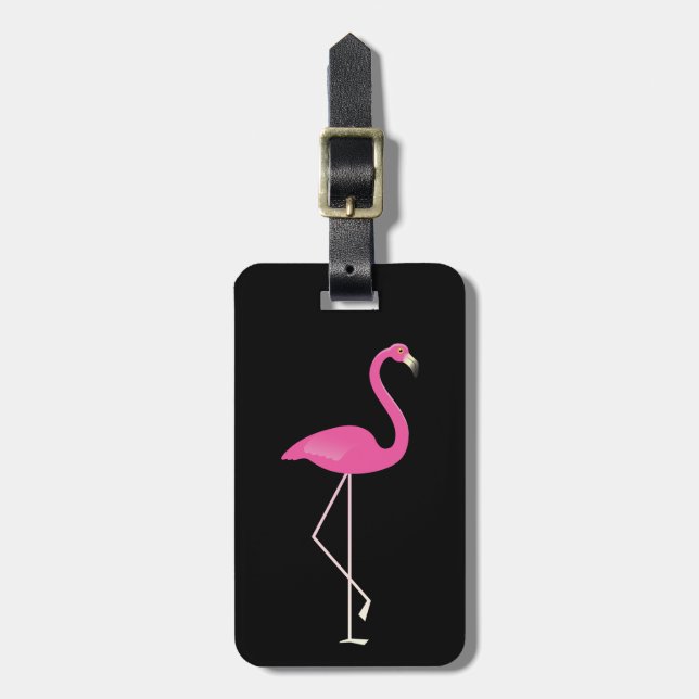 Classy Black Flamingo Luggage Tag (Front Vertical)