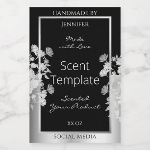 Classy Black Floral Product Packaging Label Silver