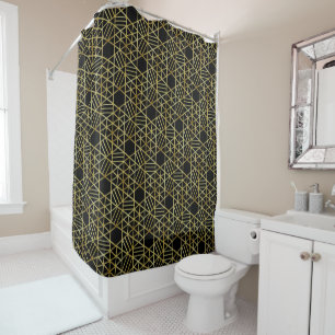 Classy Black Gold Chic Geometric Pattern Luxury Shower Curtain