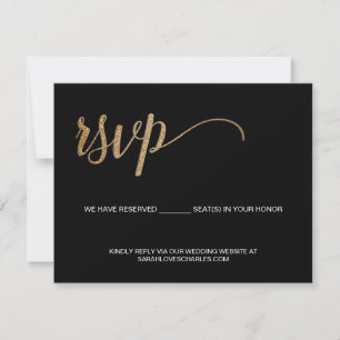 Classy Black Gold Custom Wedding website RSVP Card
