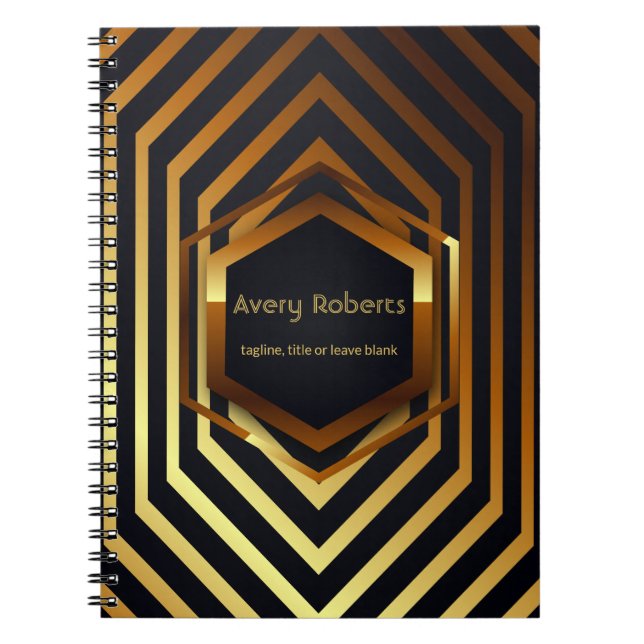 Classy black gold Elegant geometric Professional Notebook (Front)