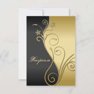 Classy Black Gold Floral Wedding Response RSVP