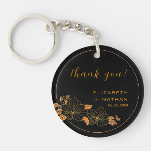 Classy Black Gold Floral Wedding Thank You Key Ring