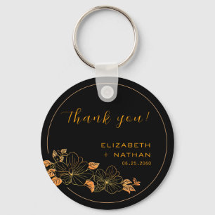 Classy Black Gold Floral Wedding Thank You Key Ring