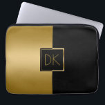 Classy Black & Gold Geometric Design Laptop Sleeve<br><div class="desc">Elegant modern gold and black geometric design custom monogram</div>
