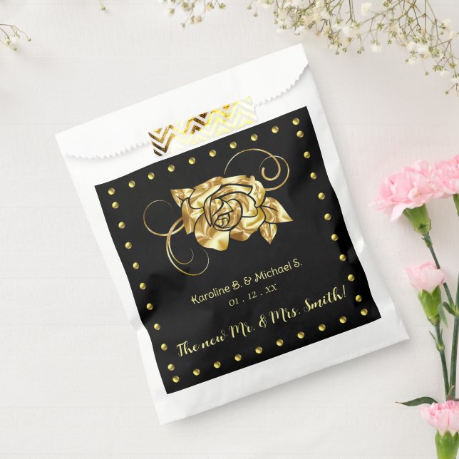 Classy Black Gold Rose Wedding Events Favour Bags (Sealed)
