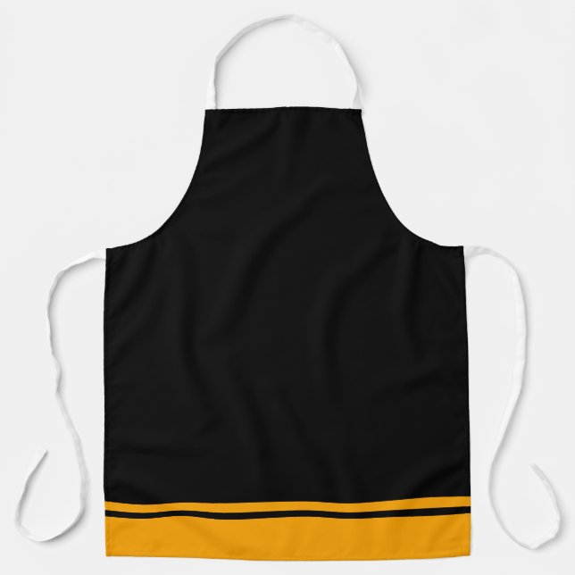 Classy Black Golden Yellow Racing Stripes Hem Apron (Front)