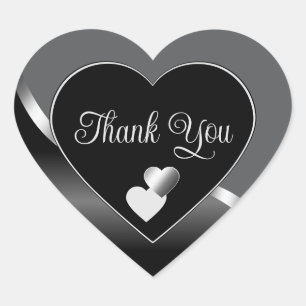 Classy Black Grey and Hearts Wavy Silver Thank You Heart Sticker